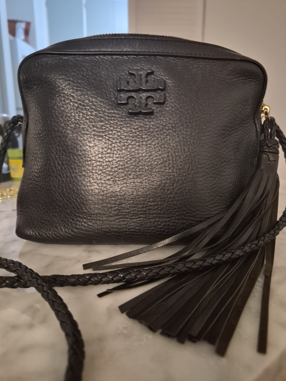 Tory Burch Black Leather Crossbody with Tassel